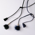 Velours noir cuir pompon boule pendentif attaché sautoirs